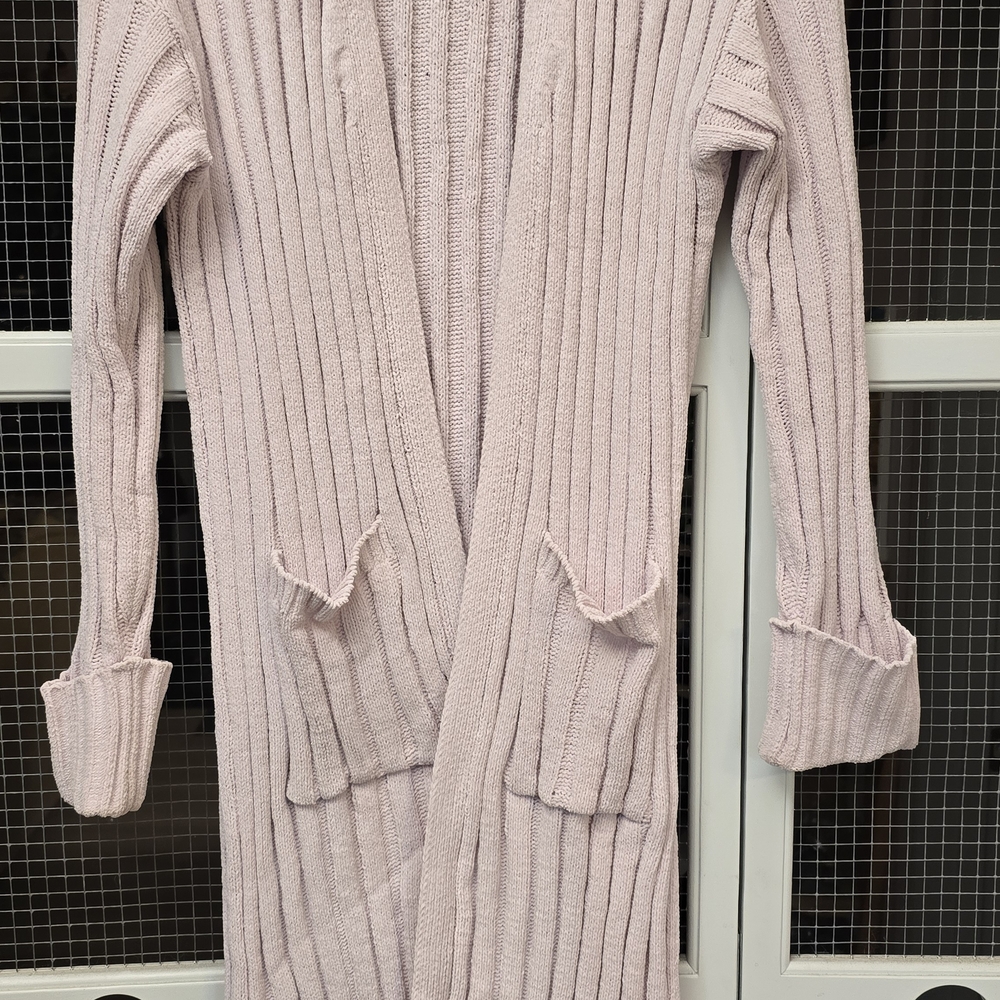 Women's Pink Ribbed Sweater Cardigan